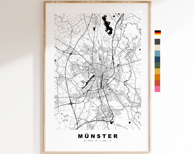 Munster Map Print - City Map Poster - Map Wall Art - Germany City Maps - Münster Print - Münster Poster - Minimalist City Map - Germany