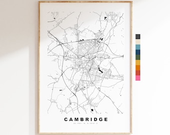 Cambridge Map Print - Minimalist City Map Poster - Map Art - UK - Cambridge Print - Cambridge Poster - Different Colours Available