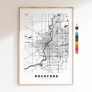Rockford Carte de la ville Imprimer - impression de carte - art de la carte - estampes ou impressions encadrées - minimaliste - États-Unis