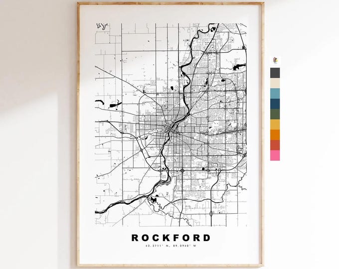 Rockford Map Print - City Map Poster - Map Art - USA City Maps - Rockford Print - Rockford Poster - Minimalist City Map - Illinois
