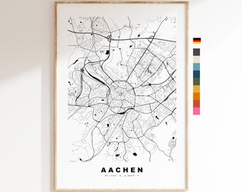 Aachen Map Print - City Map Poster - Map Wall Art - Germany City Maps - Aachen Print - Aachen Poster - Minimalist City Map - Germany