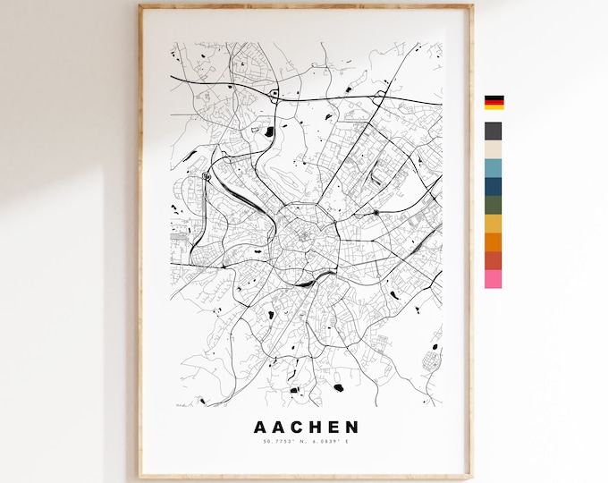 Aachen Map Print - City Map Poster - Map Wall Art - Germany City Maps - Aachen Print - Aachen Poster - Minimalist City Map - Germany