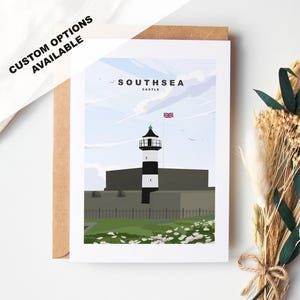 Cartão de felicitações do Castelo de Southsea - Cartões de Portsmouth e Southsea (Designs de viagem) - Em branco por dentro ou incluir mensagem - Envelope incluído