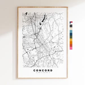 Concord Carte de la ville Imprimer - impression de carte - art de la carte - estampes ou impressions encadrées - minimaliste - États-Unis