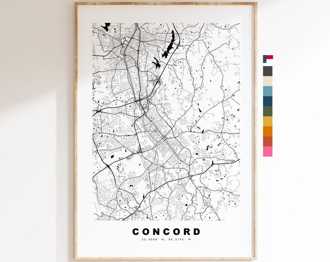 Concord Map Print (North Carolina) - City Map Poster - Map Art - USA City Maps - Print - Poster - Minimalist City Map - North Carolina