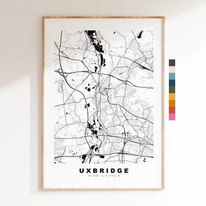 Impresión del mapa de Uxbridge - Póster minimalista de mapa urbano - Arte cartográfico - Reino Unido - Impresión de Uxbridge - Uxbridge, Londres - Diferentes colores disponibles