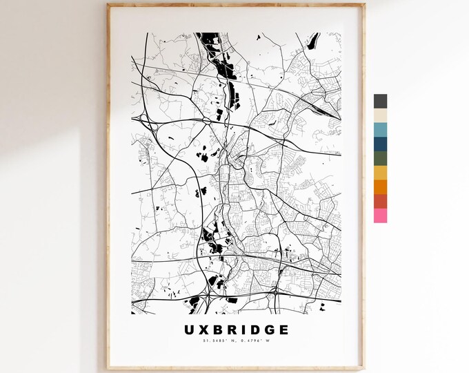 Uxbridge Map Print - Minimalist City Map Poster - Map Art - UK - Uxbridge Print - Uxbridge, London - Different Colours Available