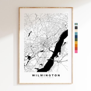 Wilmington Carte de la ville Imprimer - impression de carte - art de la carte - estampes ou impressions encadrées - minimaliste - États-Unis
