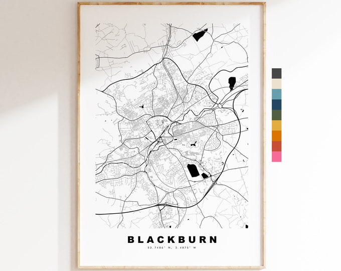 Blackburn Map Print - Minimalist City Map Poster - Map Wall Art - UK - Blackburn Print - Blackburn Poster - Different Colours Available