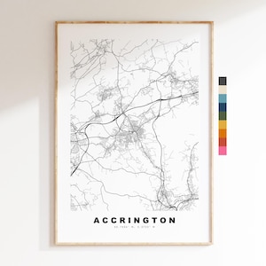 Impresión del mapa de Accrington - Póster minimalista de mapa urbano - Arte cartográfico - Reino Unido - Impresión de Accrington - Accrington, Lancashire - Disponible en varios colores