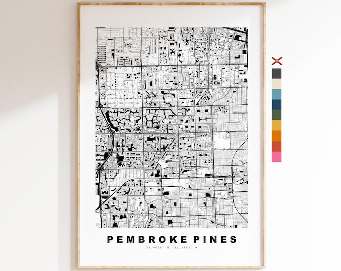 Pembroke Pines Map Print - City Map Poster - Map Art - USA City Maps - Pembroke Pines Print - Poster - Minimalist City Map - Florida