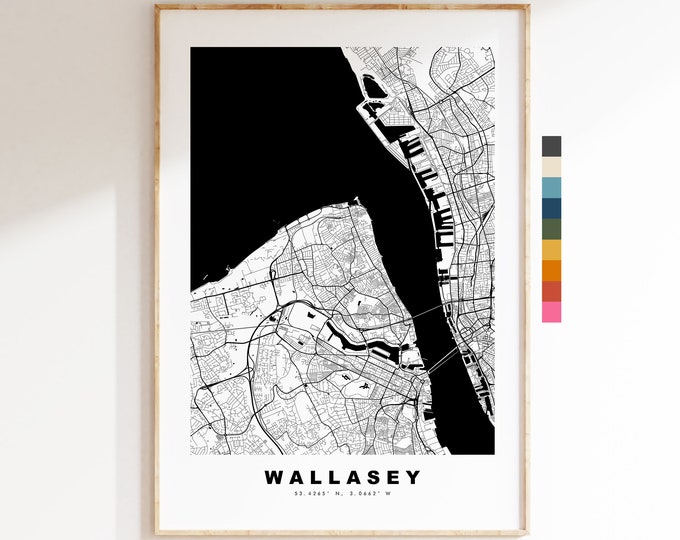 Wallasey Map Print - Minimalist City Map Poster - Map Art - UK - Wallasey Print - Wallasey Poster - Different Colours Available