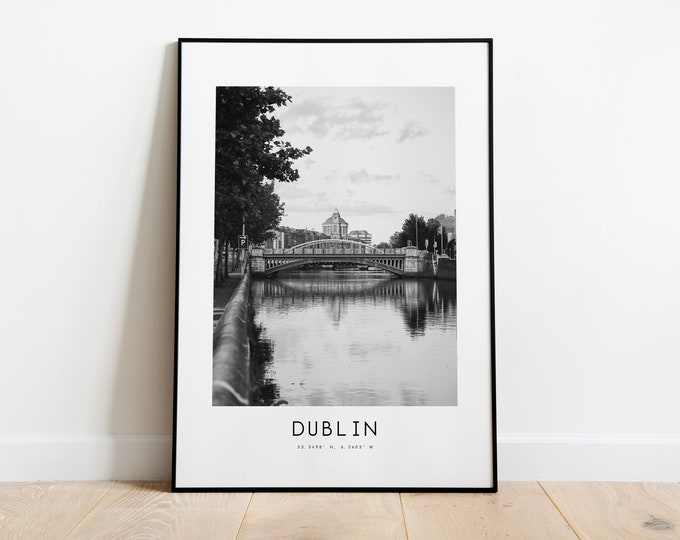 Dublin City Poster Print - Black and White Minimalist City Print - Coordinates - Dublin Poster - Dublin Art Print - Ireland - Dublin Gift