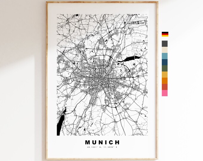 Munich Map Print - City Map Poster - Map Wall Art - Germany City Maps - Munich Print - Munich Poster - Minimalist City Map - Germany