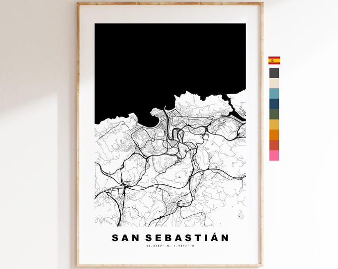 San Sebastian Map Print - City Map Poster - Map Art - Map Wall Art - Spain City Maps - Donostia-San Sebastian Print - Minimalist City Map