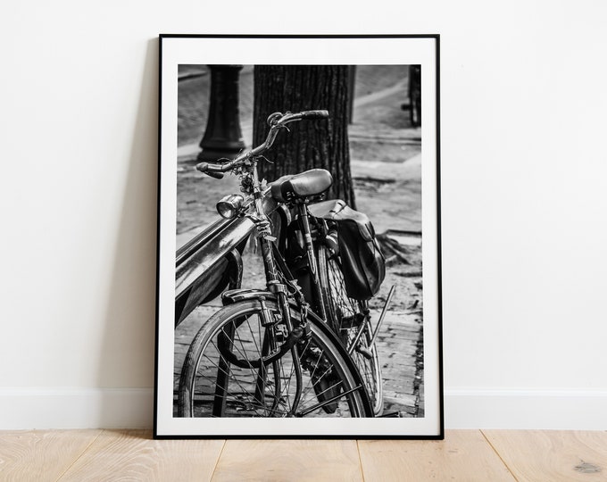 Black and White Bicycle Print - Fine Art Photography - Minimalist - Contemporary - Amsterdam Bicycle Print - Bike - Bicycle - Print - Poster