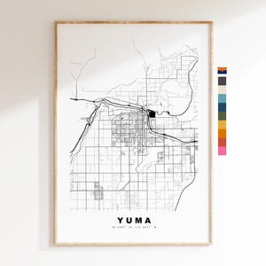Yuma Carte de la ville Imprimer - impression de carte - art de la carte - estampes ou impressions encadrées - minimaliste - États-Unis