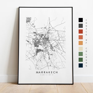 Impression de carte de Marrakech - Poster de carte de la ville - Art de carte - Art mural de carte - Plan de la ville du Maroc - Impression de Marrakech - Poster de Marrakech - Art mural - Afrique