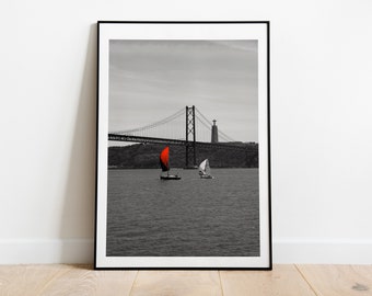 Lisbon Black and White Photography Print - 25 de Abril Bridge - Lisbon Bridge  - Black and White - Fine Art Photography - Portugal - Lisbon