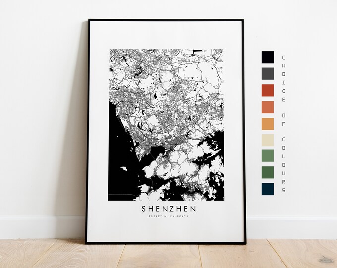 Shenzhen Map Print - City Map Poster - Map Art - Map Wall Art - China City Map - Shenzhen Print - Shenzhen Poster - Wall Art - Map - Asias