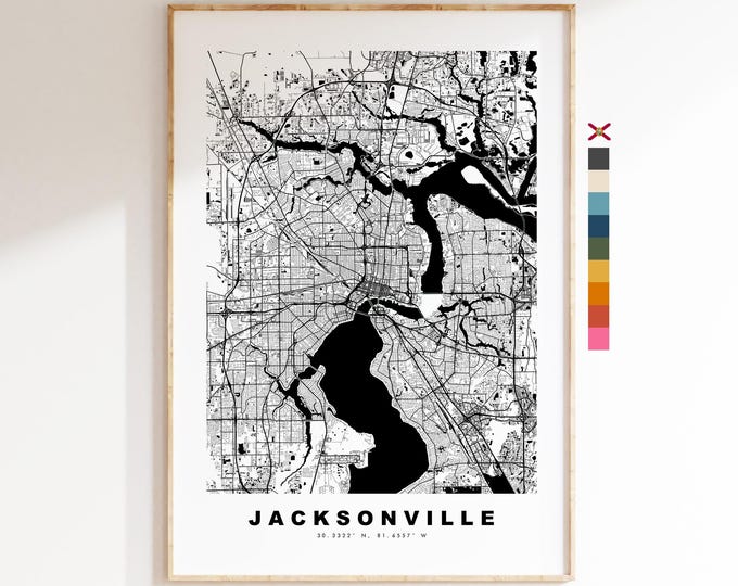 Jacksonville Map Print - City Map Poster - Map Art - USA City Maps - Jacksonville Print - Poster - Minimalist City Map - Florida