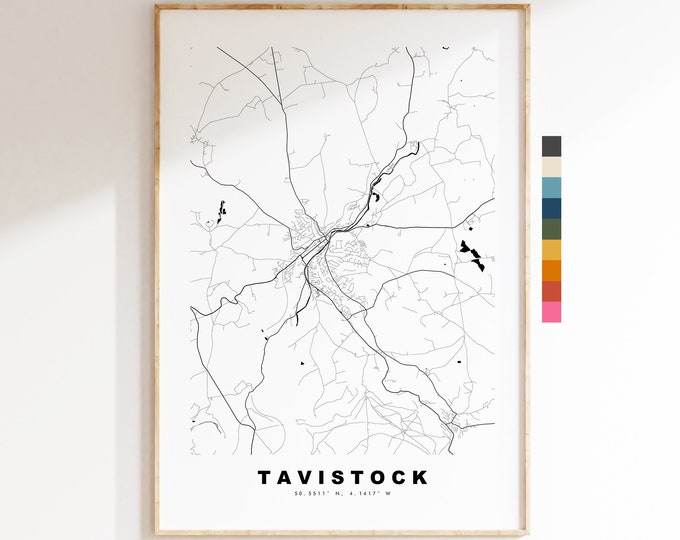 Tavistock Map Print - Minimalist City Map Poster - Map Art - UK - Tavistock Print - Tavistock Poster - Different Colours Available