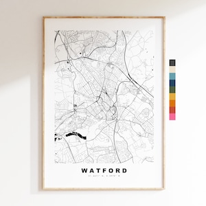 Impresión de mapa de Watford - Póster de mapa de ciudad minimalista - Arte de mapas - Londres, Reino Unido - Impresión de Watford - Póster de Watford - Diferentes colores disponibles