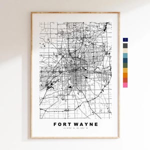 Fort Wayne Carte de la ville Imprimer - impression de carte - art de la carte - estampes ou impressions encadrées - minimaliste - États-Unis