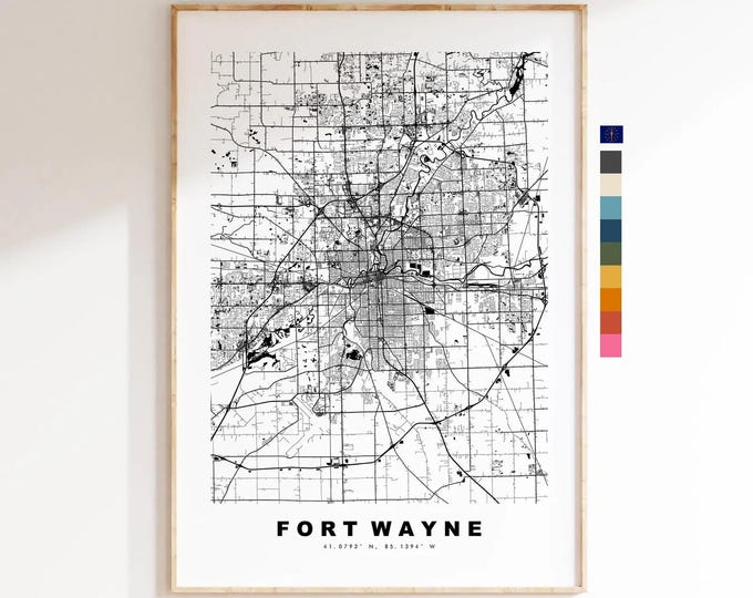 Fort Wayne Map Print - City Map Poster - Map Art - USA City Maps - Fort Wayne Print - Fort Wayne Poster - Minimalist City Map - Indiana