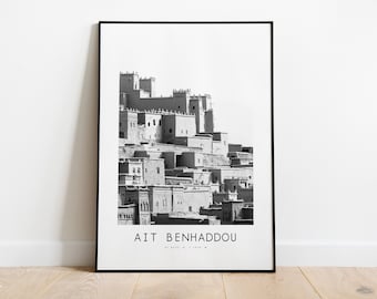 Ait Benhaddou Poster Print - Black and White Minimalist City Print - Coordinates - Ait Benhaddou Poster - Art Print - Morocco Print - Gift