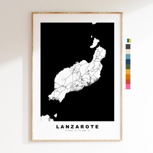 Lanzarote Inselkarte - Kartendruck - Kartenkunst - Drucke oder gerahmte Drucke - minimalistisch