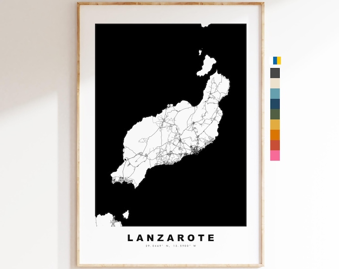 Lanzarote Map Print - Map Poster - Map Art - Map Wall Art - Spain Maps - Lanzarote Print - Canary Islands Poster - Minimalist Map