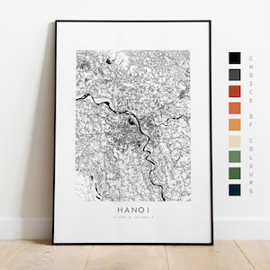 Impressão de mapa de Hanói - pôster de mapa da cidade - arte de mapa - arte de parede de mapa - mapa da cidade do Vietnã - impressão de Hanói - pôster de Hanói - arte de parede - mapa - Ásia