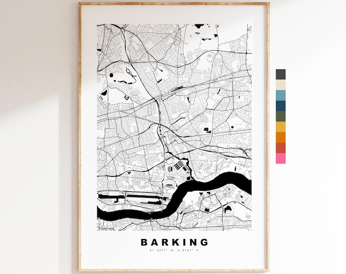 Barking Map Print - Minimalist City Map Poster - Map Art - UK - Barking Print - Barking, London - Different Colours Available