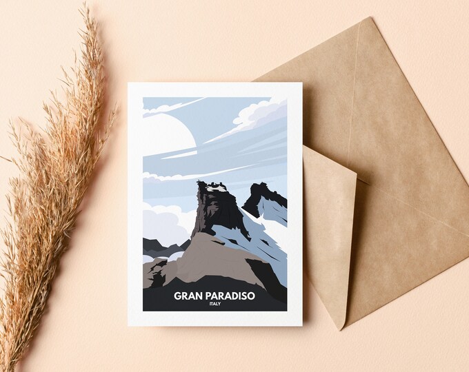 Gran Paradiso Greeting Card - Greeting Cards - Blank Inside - Illustration - Birthday - Anniversary - Mothers Day - Fathers Day - Alps