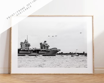 HMS Queen Elizabeth - Photography Print - Portsmouth and Southsea Prints - Wall Art -  Frame and Canvas Options - Landscape - BW