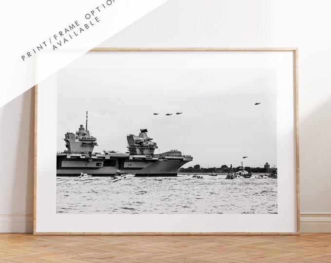 HMS Queen Elizabeth - Photography Print - Portsmouth and Southsea Prints - Wall Art -  Frame and Canvas Options - Landscape - BW