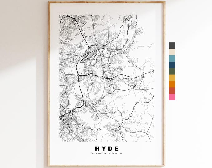 Hyde Map Print - Minimalist City Map Poster - Map Art - UK - Hyde Print - Hyde, Greater Manchester - Different Colours Available