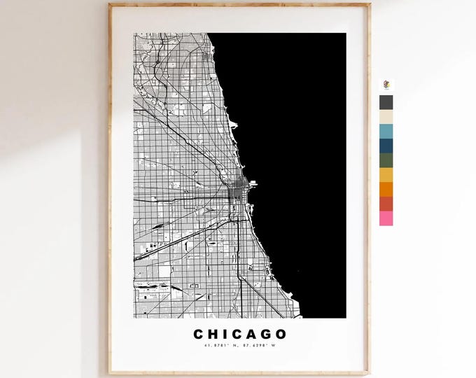 Chicago Map Print - City Map Poster - Map Art - USA City Maps - Chicago Print - Chicago Poster - Minimalist City Map - Illinois