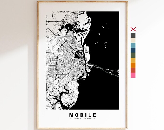 Mobile Map Print - City Map Poster - Map Art - USA City Maps - Mobile Print - Mobile Poster - Minimalist City Map - Alabama