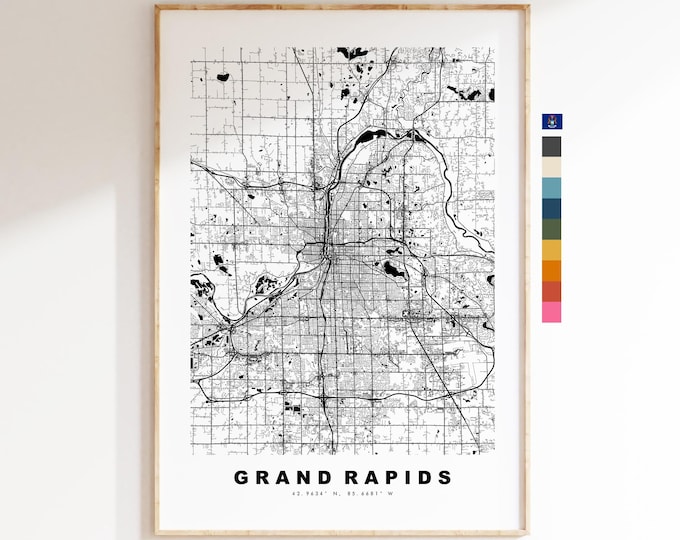 Grand Rapids Map Print - City Map Poster - Map Art - USA City Maps - Grand Rapids Print - Poster - Minimalist City Map - Michigan