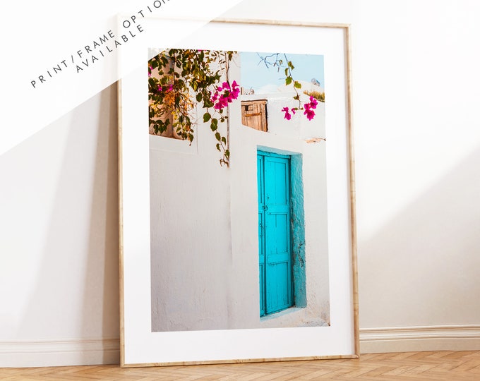 Greece Print - Greece - Print - Poster - Santorini Photography - Greece Wall Art - Greek - Blue Door - Blue Wall Art - Greek Blue - Rustic