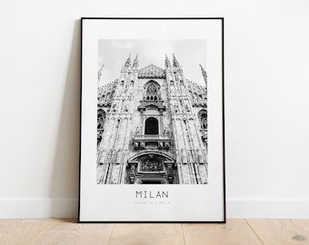 Milan City Poster Print - Black and White Minimalist City Print - Coordinates - Milan Poster - Milan Art Print - Italy - Milan Photography