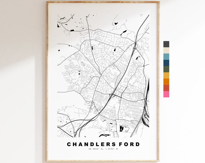 Chandlers Ford Map Print - Minimalist City Map Poster - Map Art - UK - Chandlers Ford - Chandlers Ford Poster - Different Colours Available