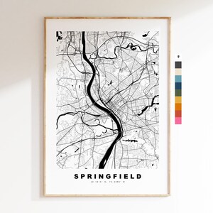 Springfield Carte de la ville Imprimer - impression de carte - art de la carte - estampes ou impressions encadrées - États-Unis