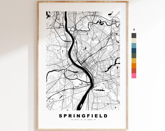 Springfield Map Print (MA) - City Map Poster - Map Art - USA City Maps - Springfield Print - Poster - Minimalist City Map - Massachusetts