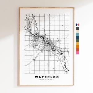 Waterloo Carte de la ville Imprimer - impression de carte - art de la carte - estampes ou impressions encadrées - minimaliste - États-Unis