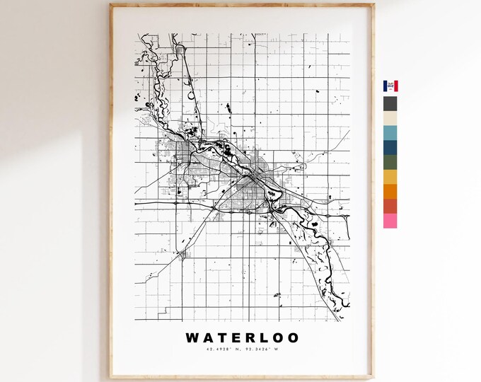 Waterloo Map Print (Iowa) - City Map Poster - Map Art - USA City Maps - Waterloo Print - Waterloo Poster - Minimalist City Map - Iowa