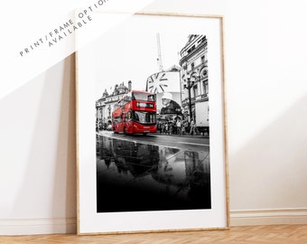 Piccadilly Circus London Photography Print - Fine Art Photography - London Print - Poster - Wall Art - Black and White - London Bus - Mono