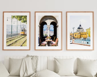 Budapest Print Set of Three - Budapest Photography Print Set - Budapest Wall Art - Minimalist Wall Art - Yellow Trams - Szechenyi Baths